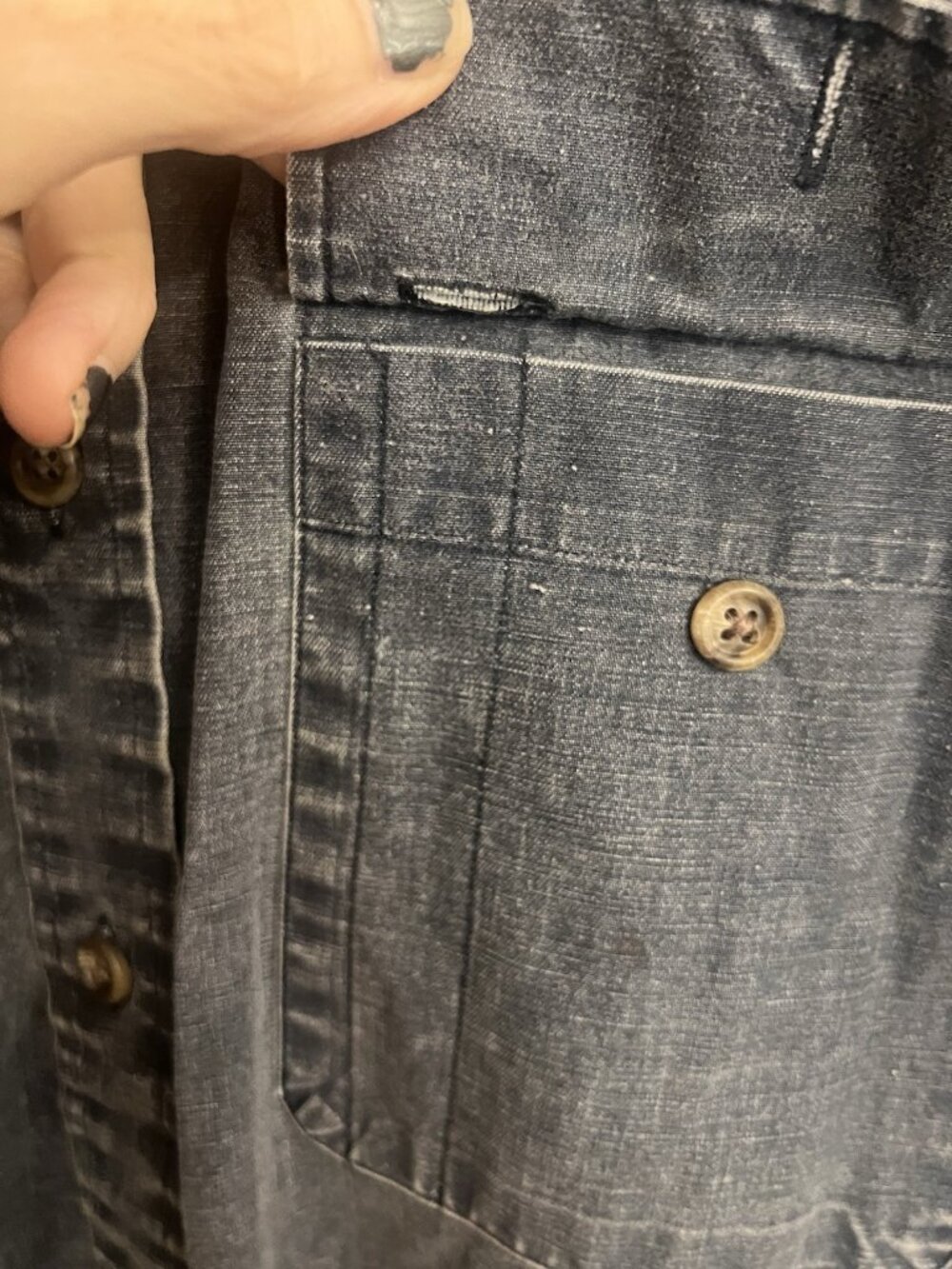 Vintage Polo Ralph Lauren Shirt Denim Button Down Men Large Blue Black Pocket. W - Picture 3 of 7